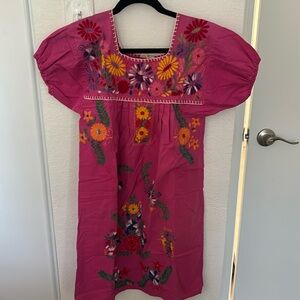 Pink Mexican dress embroidered